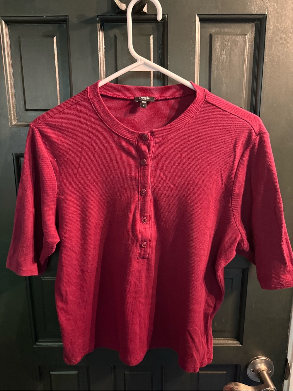 Express Henley Button-Front Tee in Deep Berry